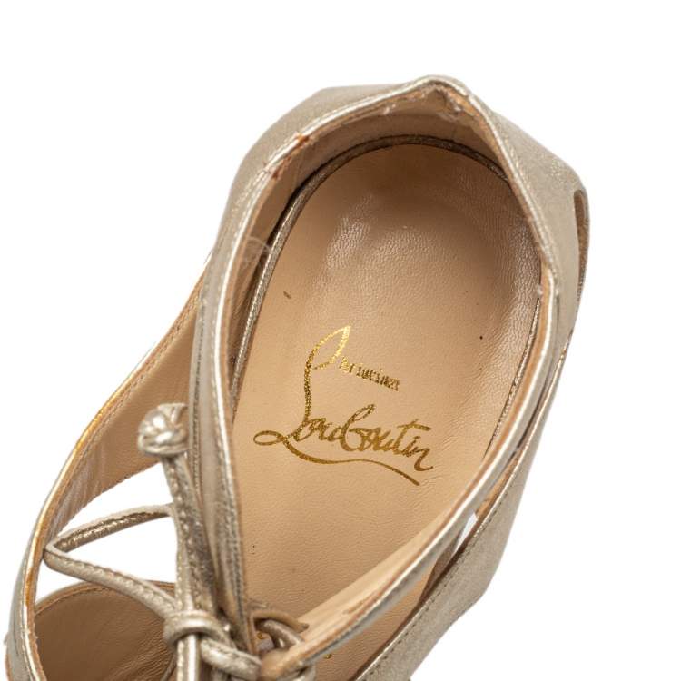 Pre Owned Christian Louboutin Gold Leather Lace up Crisscross Sandals Size 38