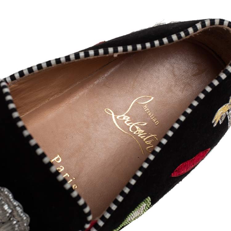 Pre Owned Christian Louboutin Black Suede Embellished Pik N Luck Slip-On Sneakers Size 40