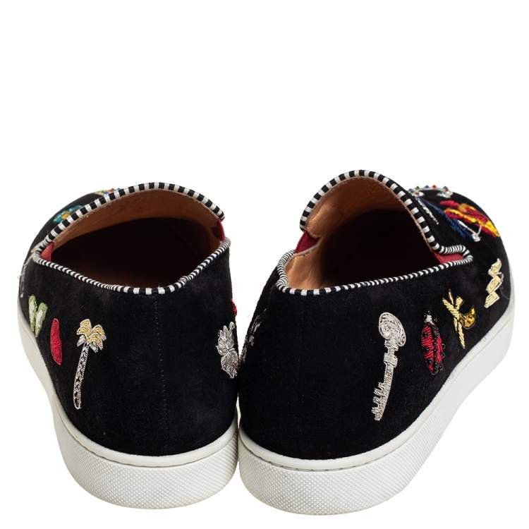 Pre Owned Christian Louboutin Black Suede Embellished Pik N Luck Slip-On Sneakers Size 40