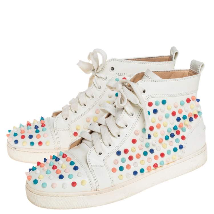 Pre Owned Christian Louboutin White Patent Leather Spikes Sneakers Size 39