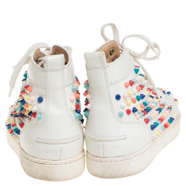 Pre Owned Christian Louboutin White Patent Leather Spikes Sneakers Size 39