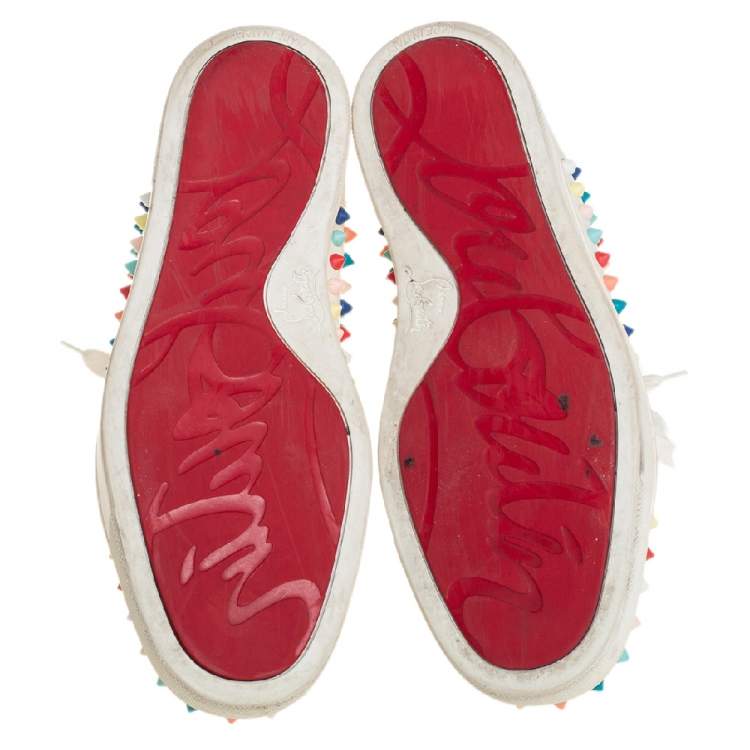 Pre Owned Christian Louboutin White Patent Leather Spikes Sneakers Size 39