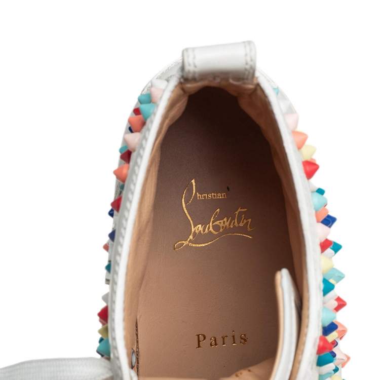 Pre Owned Christian Louboutin White Patent Leather Spikes Sneakers Size 39
