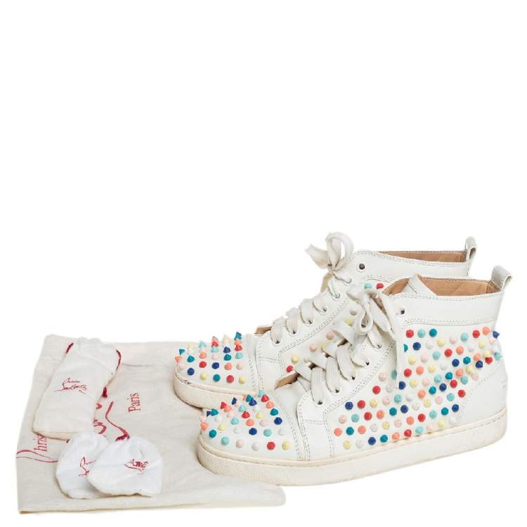 Pre Owned Christian Louboutin White Patent Leather Spikes Sneakers Size 39