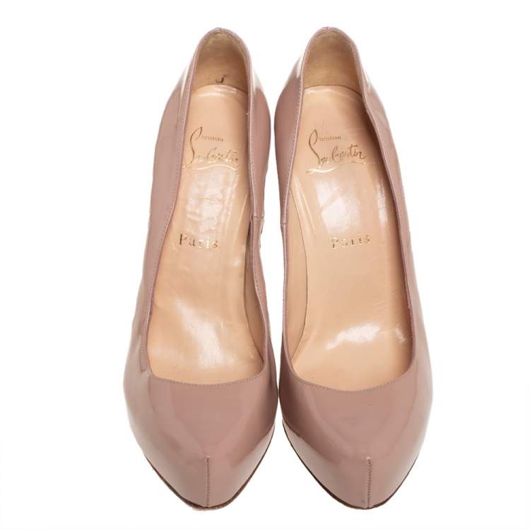 Pre Owned Christian Louboutin Beige Patent Leather Rolando Pumps Size 37.5