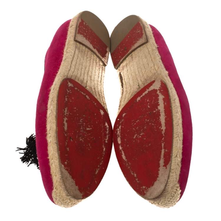 Pre Owned Christian Louboutin Pink Suede Cheetah Tassel Espadrilles Size 39