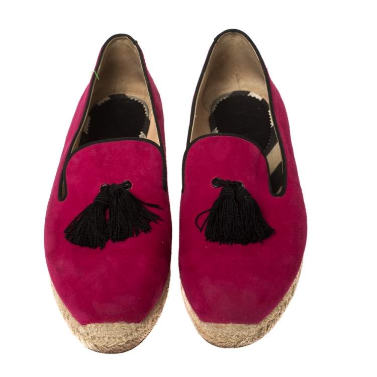 Pre Owned Christian Louboutin Pink Suede Cheetah Tassel Espadrilles Size 39