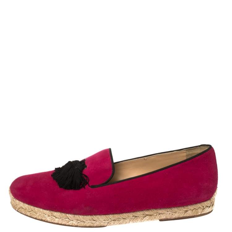 Pre Owned Christian Louboutin Pink Suede Cheetah Tassel Espadrilles Size 39