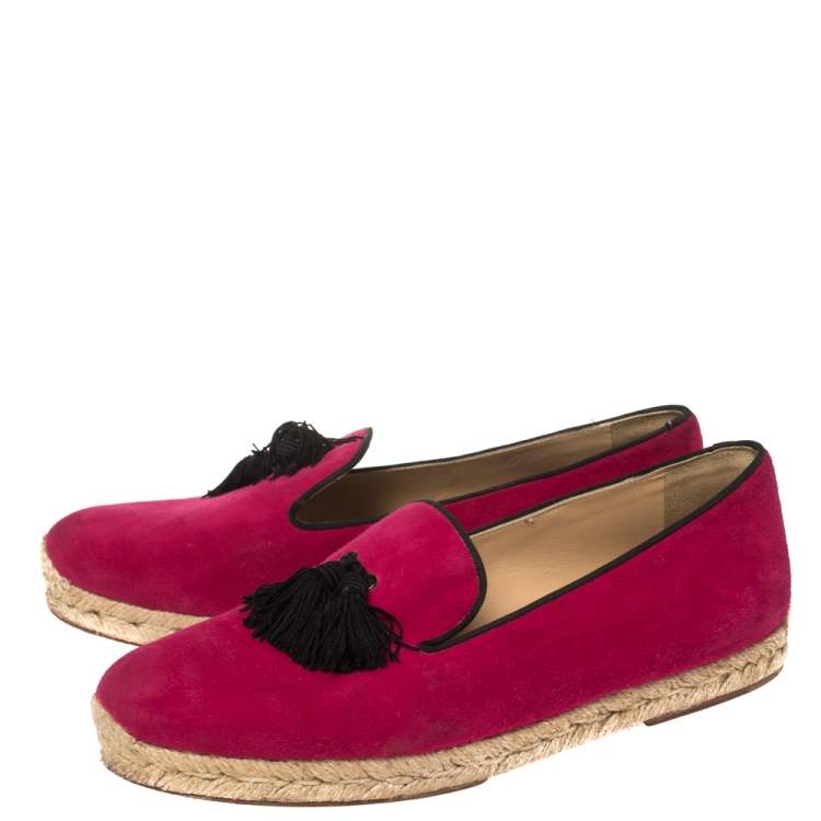 Pre Owned Christian Louboutin Pink Suede Cheetah Tassel Espadrilles Size 39