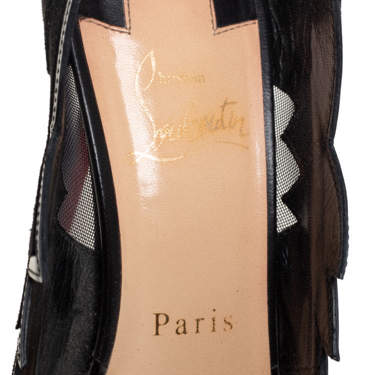 Pre Owned Christian Louboutin Black Patent And Leather Cutout Peep Toe Pumps Size 38