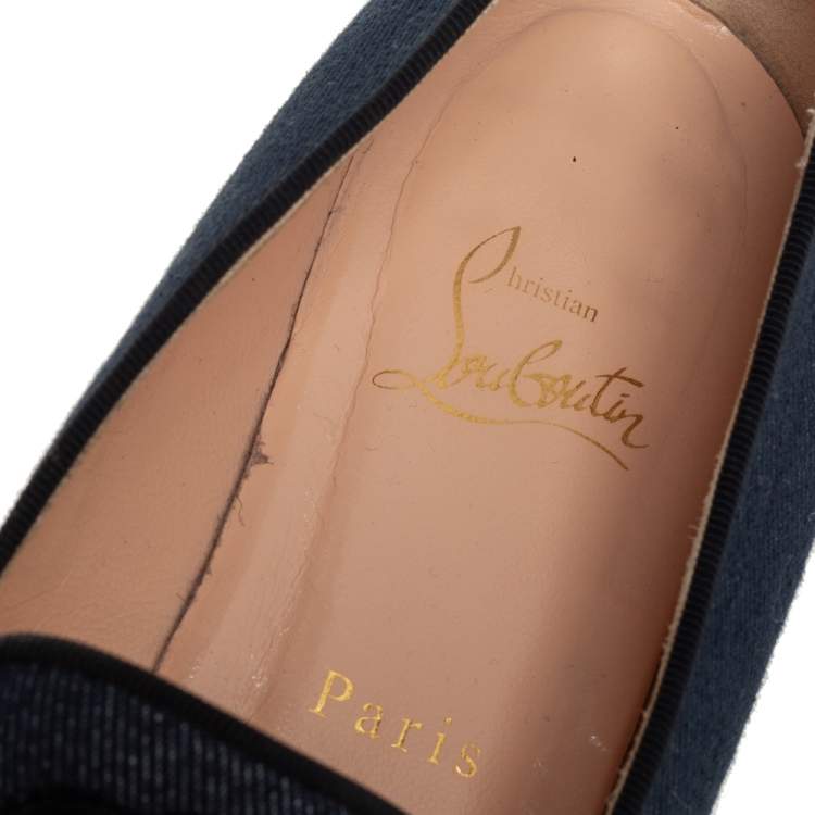 Pre Owned Christian Louboutin Blue Denim And Patent Leather Harvanana Spiked Smoking Slippers Size 39