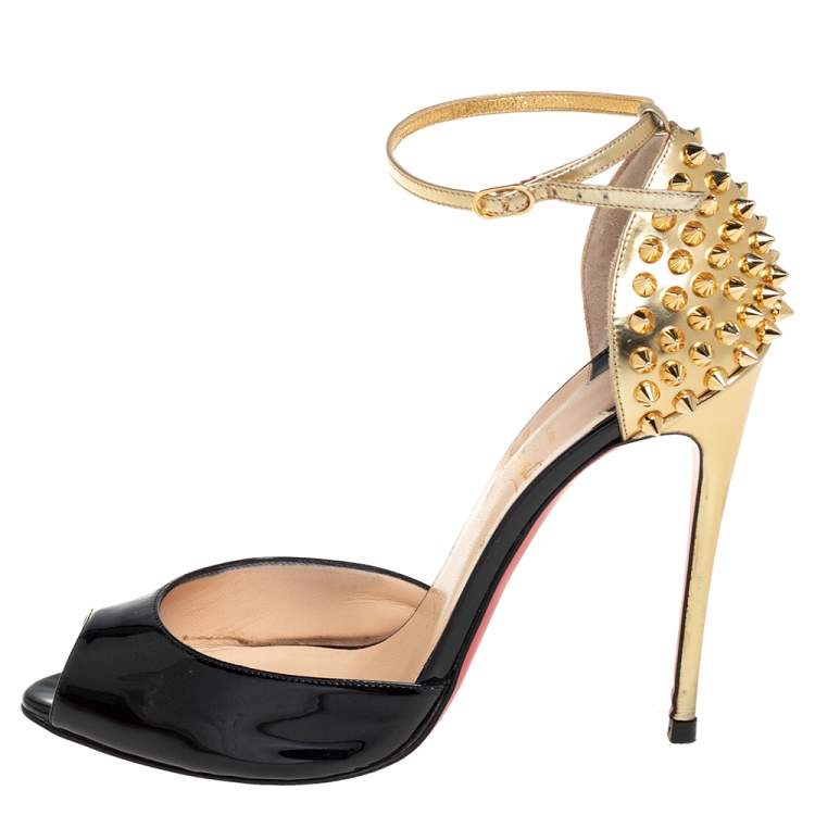 Christian louboutin black discount suede goldstrap spoiked pump