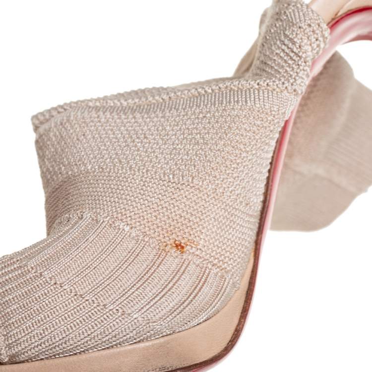 Pre Owned Christian Louboutin Beige Knit Fabric Sock Cheminene Maille Booties Size 37