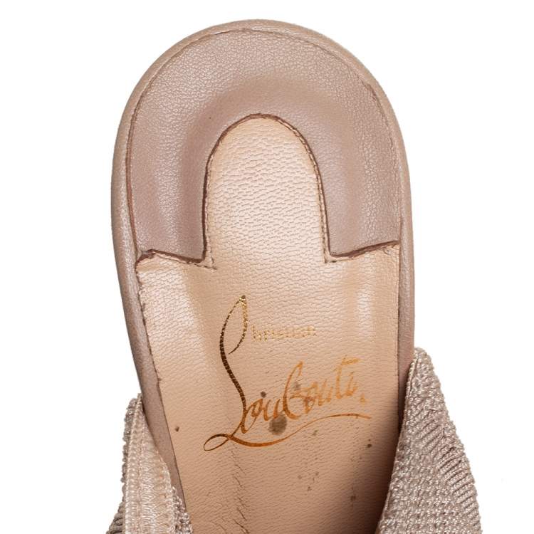 Pre Owned Christian Louboutin Beige Knit Fabric Sock Cheminene Maille Booties Size 37