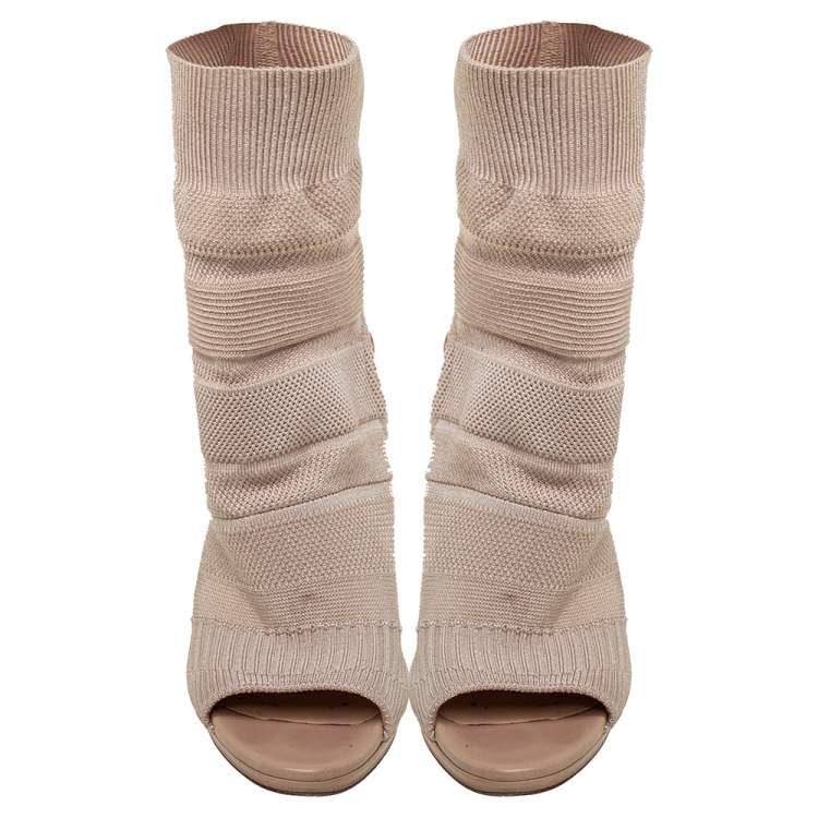 Pre Owned Christian Louboutin Beige Knit Fabric Sock Cheminene Maille Booties Size 37