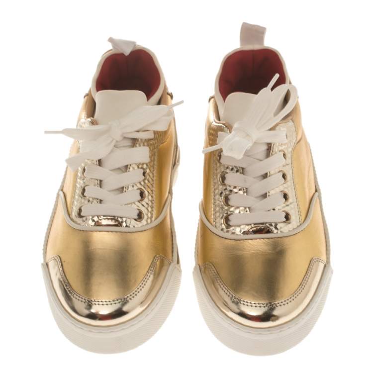 Pre Owned Christian Louboutin Gold Leather Aurelian Donna Sneakers Size 36