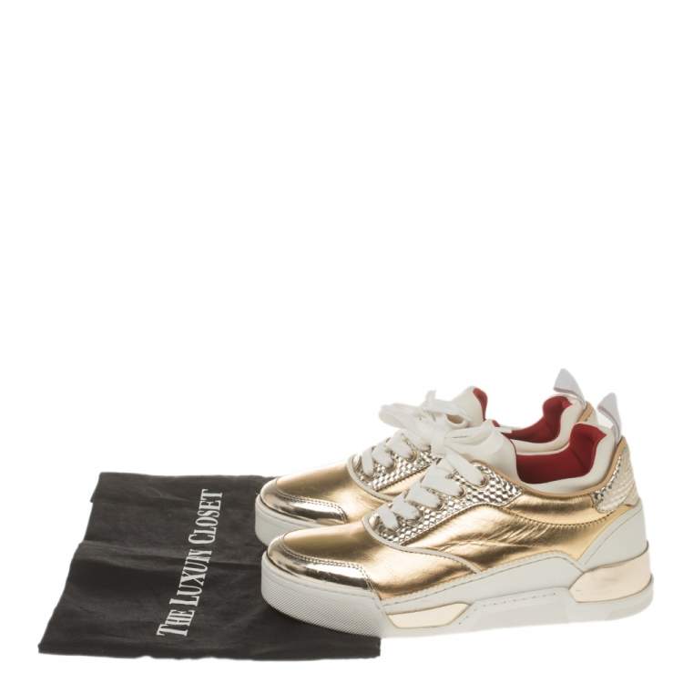 Pre Owned Christian Louboutin Gold Leather Aurelian Donna Sneakers Size 36