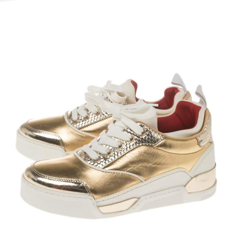 Pre Owned Christian Louboutin Gold Leather Aurelian Donna Sneakers Size 36
