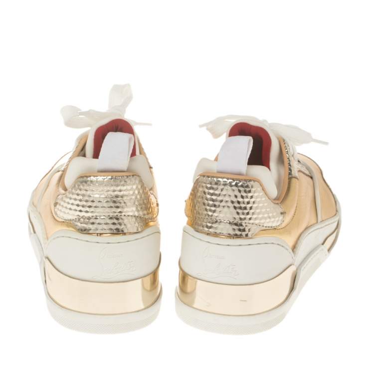 Pre Owned Christian Louboutin Gold Leather Aurelian Donna Sneakers Size 36