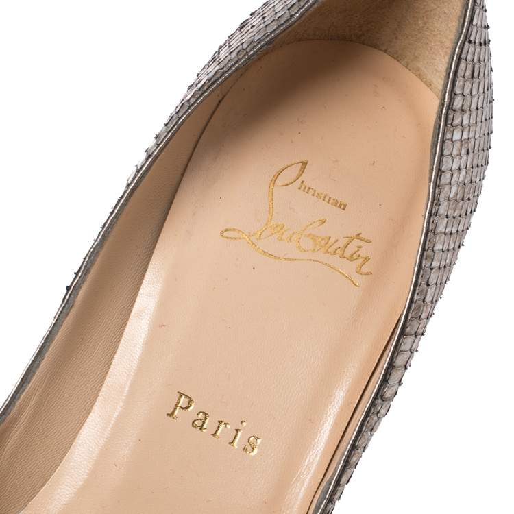 Pre Owned Christian Louboutin Metallic Two Tone Python Lady Peep Toe Platform Pumps Size 39