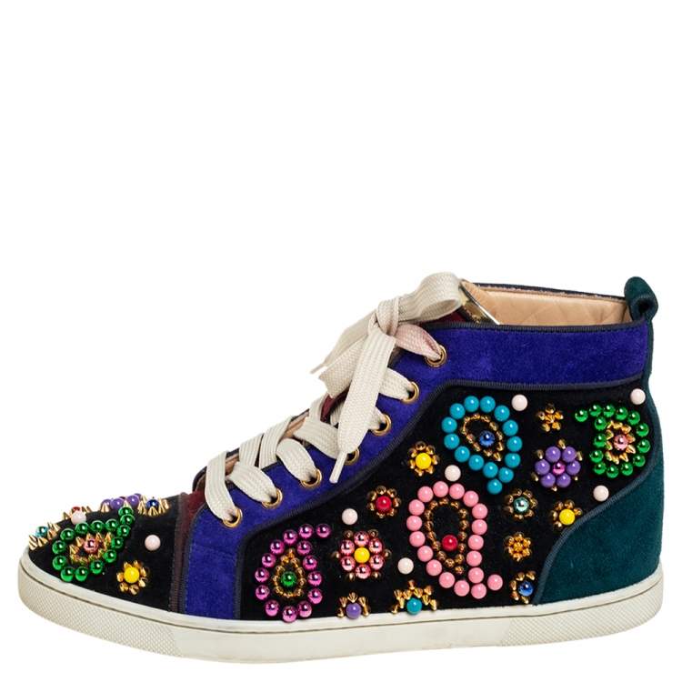 Pre Owned Christian Louboutin Black Suede Sneacandy High Top Sneakers Size 37