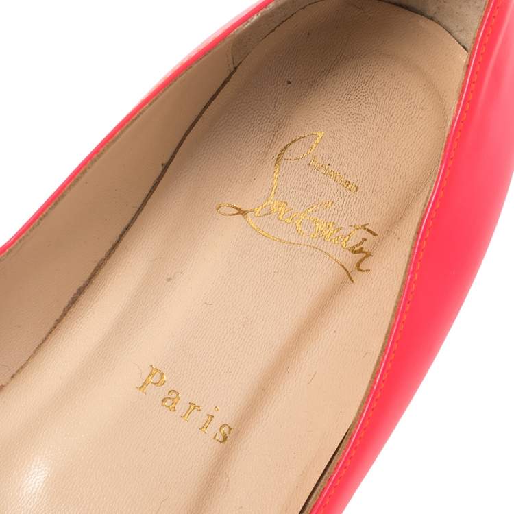 Pre Owned Christian Louboutin Neon Pink Patent Leather Croisette Flats Size 38.5