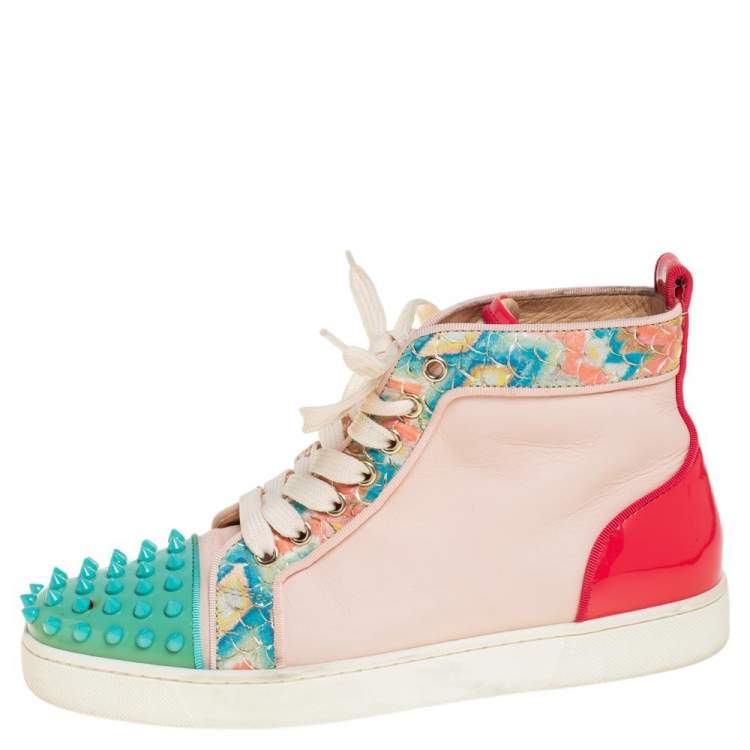 Christian Louboutin Multicolor Mesh and Leather Lou Spikes Sneakers Size 38  Christian Louboutin