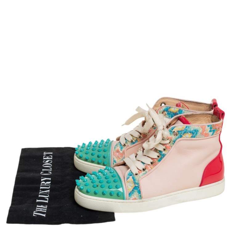 Pre Owned Christian Louboutin Multicolor Patent And Leather Louis Spikes High-Top Sneakers Size 38