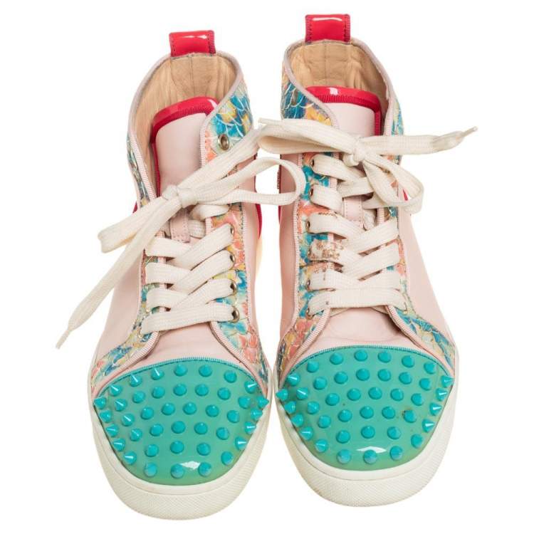 Pre Owned Christian Louboutin Multicolor Patent And Leather Louis Spikes High-Top Sneakers Size 38