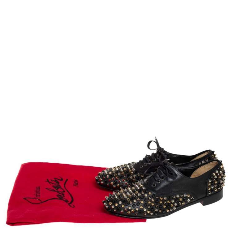 Pre Owned Christian Louboutin Black Leather 'Freddy' Spike Lace Up Oxfords Size 38