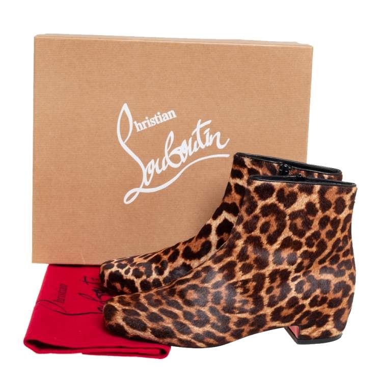 Pre Owned Christian Louboutin Brown/Beige Calf Hair Tounoir Ankle Boots Size 38