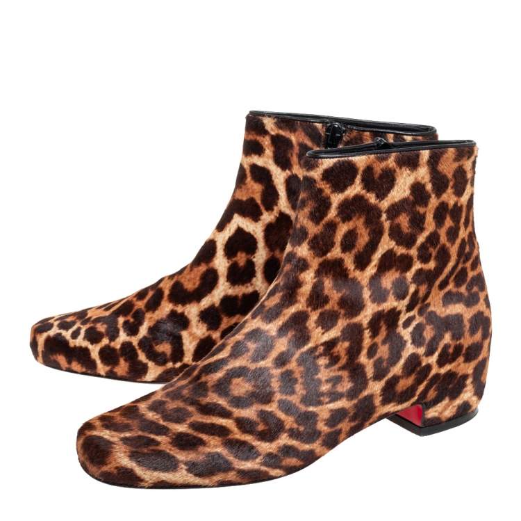 Pre Owned Christian Louboutin Brown/Beige Calf Hair Tounoir Ankle Boots Size 38