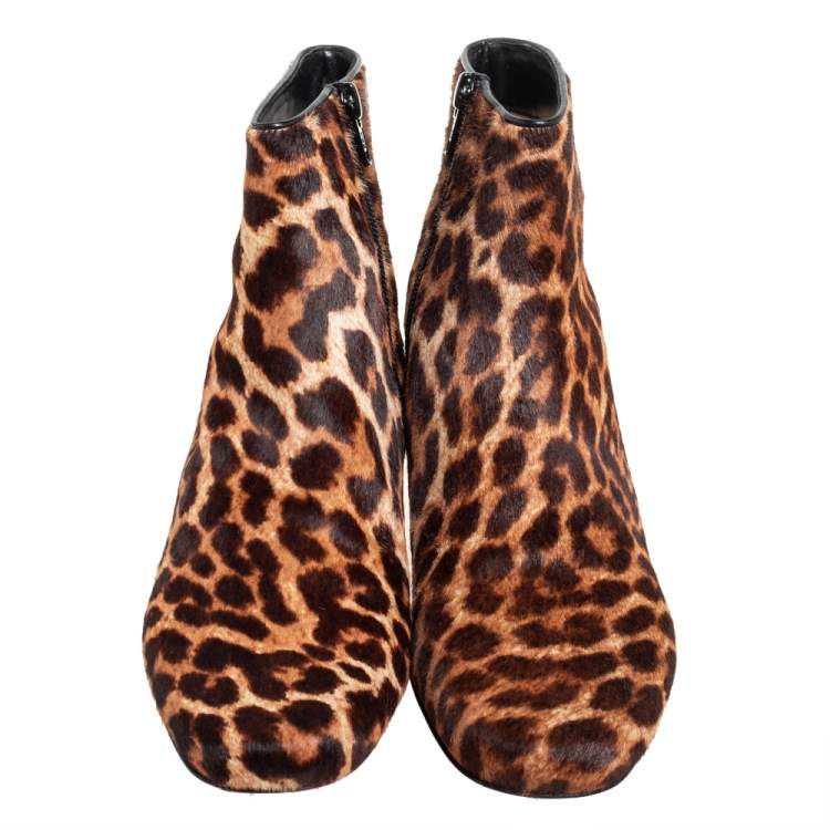 Pre Owned Christian Louboutin Brown/Beige Calf Hair Tounoir Ankle Boots Size 38
