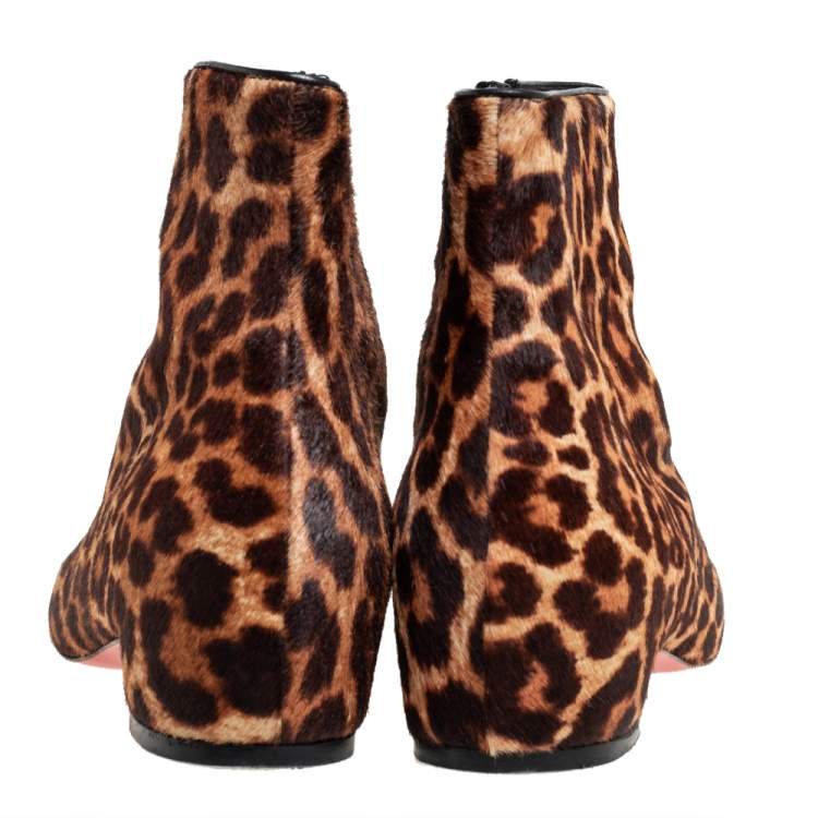 Pre Owned Christian Louboutin Brown/Beige Calf Hair Tounoir Ankle Boots Size 38