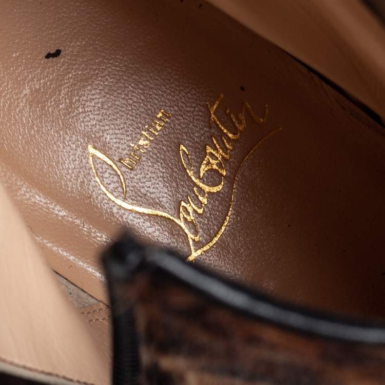 Pre Owned Christian Louboutin Brown/Beige Calf Hair Tounoir Ankle Boots Size 38