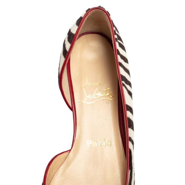 مملوكة مسبقًا Christian Louboutin Black/White Zebra Print Calf Hair Flats Size 39