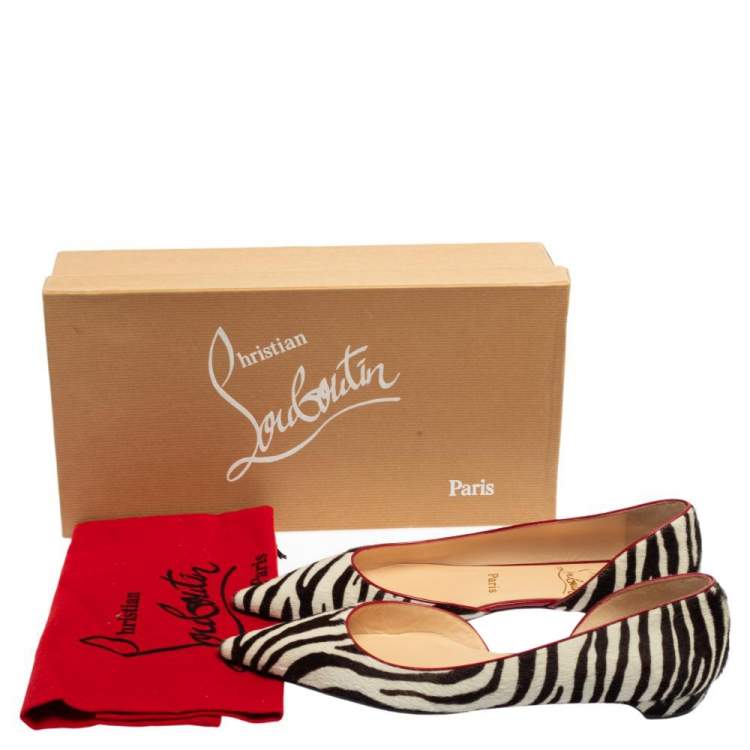 مملوكة مسبقًا Christian Louboutin Black/White Zebra Print Calf Hair Flats Size 39