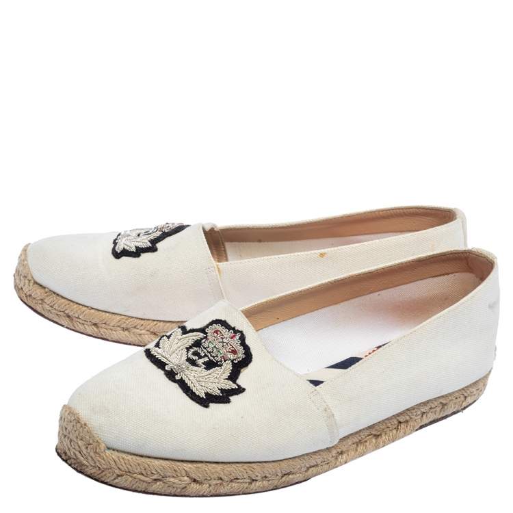 Pre Owned Christian Louboutin White Canvas Gala Embroidered Espadrille Flats Size 36