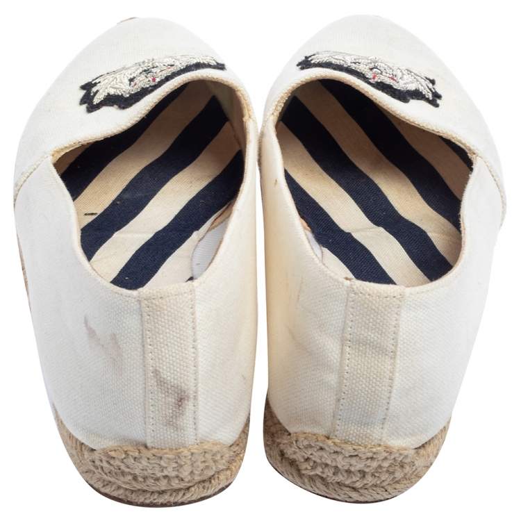 Pre Owned Christian Louboutin White Canvas Gala Embroidered Espadrille Flats Size 36