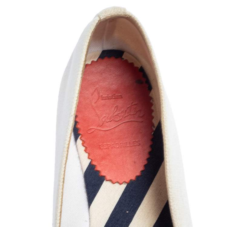 Pre Owned Christian Louboutin White Canvas Gala Embroidered Espadrille Flats Size 36