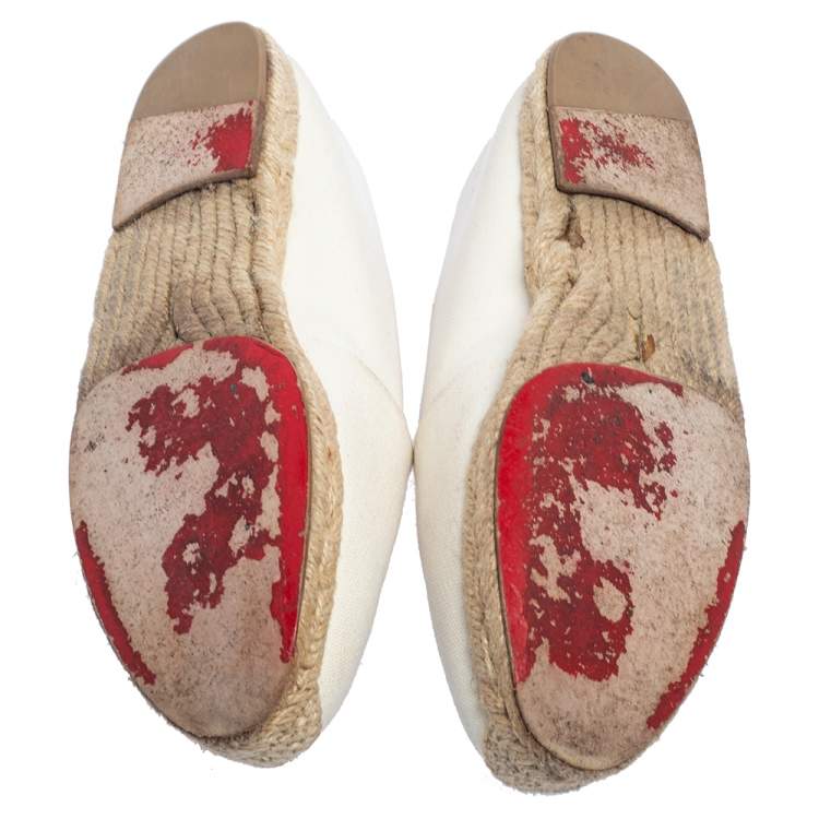 Pre Owned Christian Louboutin White Canvas Gala Embroidered Espadrille Flats Size 36