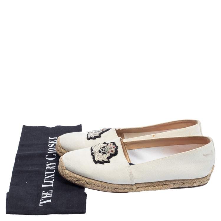 Pre Owned Christian Louboutin White Canvas Gala Embroidered Espadrille Flats Size 36