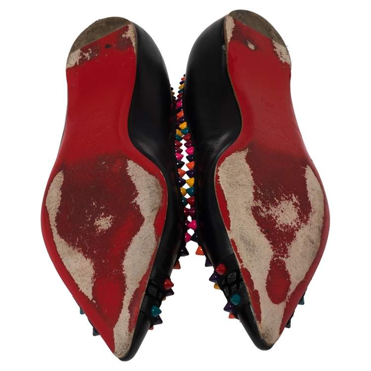 مملوكة مسبقًا Christian Louboutin Black Leather Embellished Ballet Flats Size 39.5