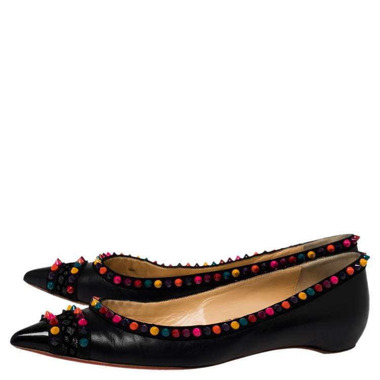 مملوكة مسبقًا Christian Louboutin Black Leather Embellished Ballet Flats Size 39.5