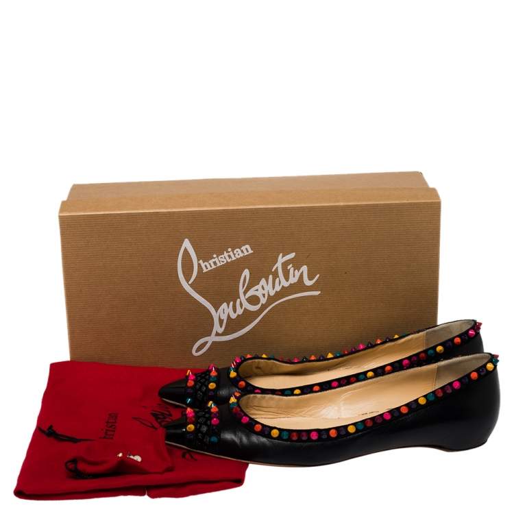 مملوكة مسبقًا Christian Louboutin Black Leather Embellished Ballet Flats Size 39.5