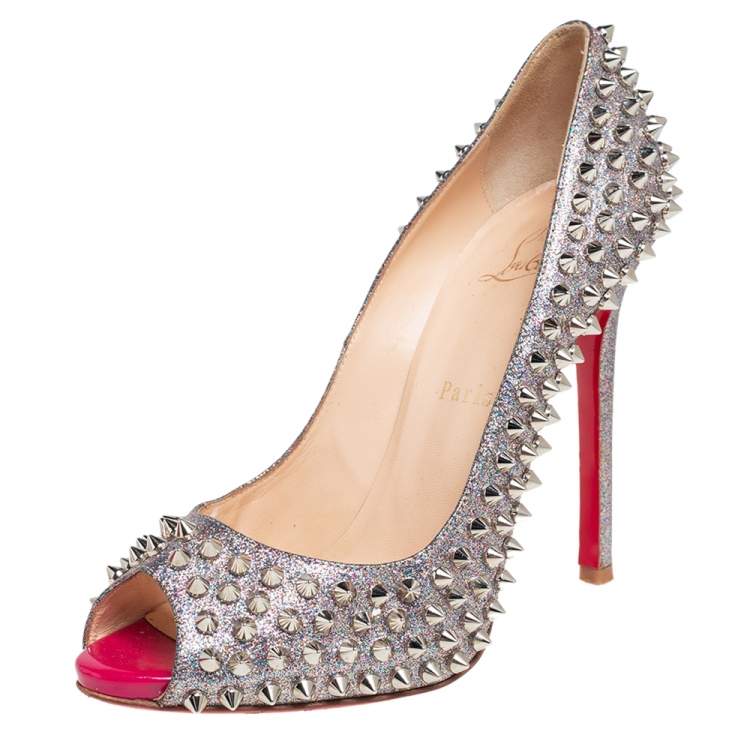 Christian Louboutin Lou Spikes Woman Silver - Womens Shoes - Size 38.5