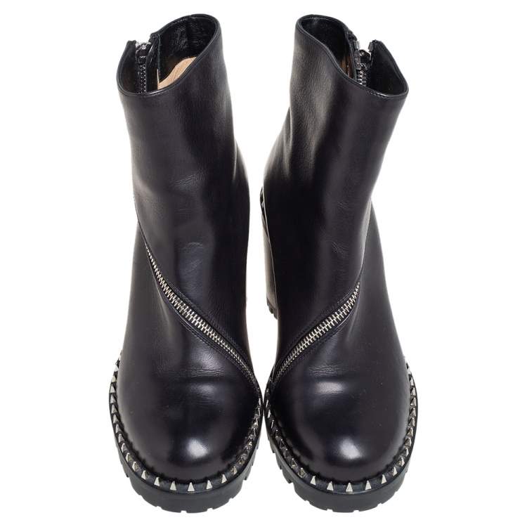 Pre Owned Christian Louboutin Black Leather Birgitta Ankle Boots Size 38.5