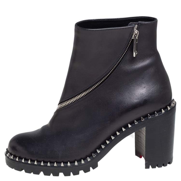 Pre Owned Christian Louboutin Black Leather Birgitta Ankle Boots Size 38.5