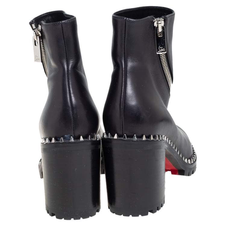 Pre Owned Christian Louboutin Black Leather Birgitta Ankle Boots Size 38.5