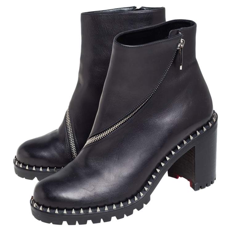 Pre Owned Christian Louboutin Black Leather Birgitta Ankle Boots Size 38.5